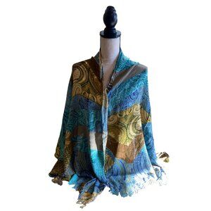 Vintage Womens Scarf Shawl Wrap Patchwork Paisley Multicolor Boho